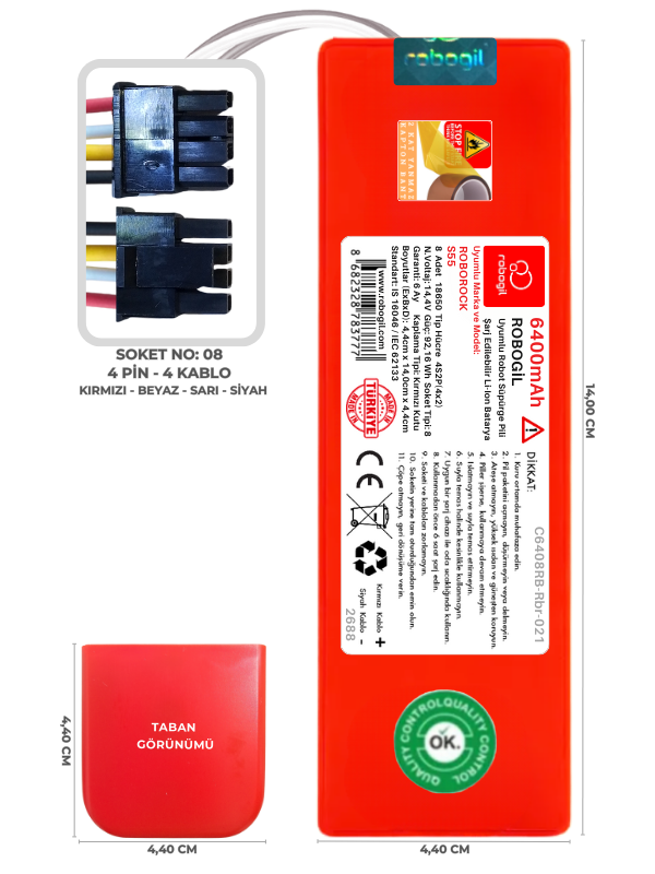 Roborock S55 6400mAh Uyumlu Bataryası Robot Süpürge Pili Li-ion Yedek Pil Paketi C6408RB-Rbr-021