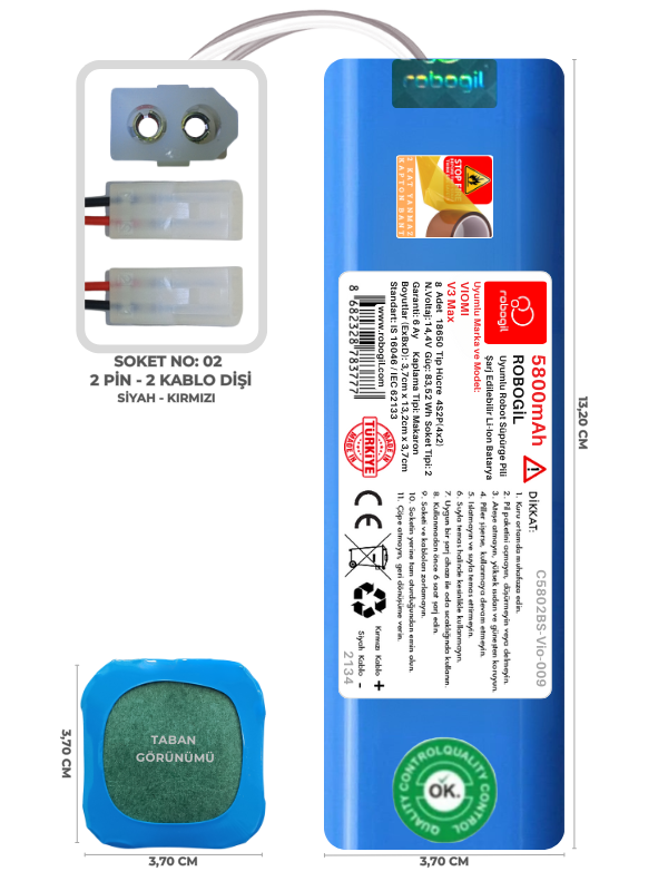 Viomi V3 Max 5800mAh Uyumlu Bataryası Robot Süpürge Pili Li-ion Yedek Pil Paketi C5802BS-Vio-009