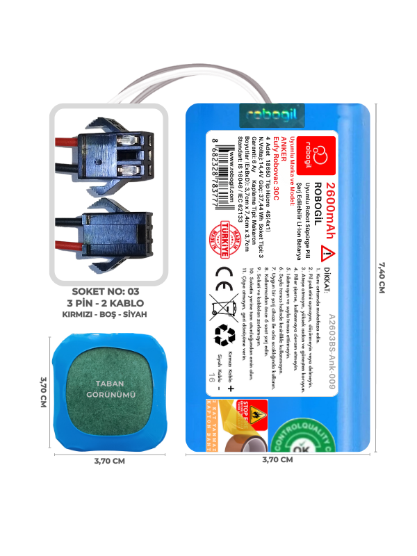 Anker Eufy Robovac 30C 2600mAh Uyumlu Bataryası Robot Süpürge Pili Li-ion Yedek Pil Paketi A2603BS-Ank-009