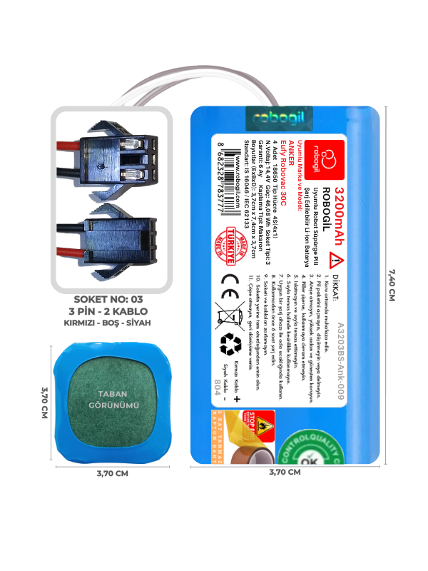 Anker Eufy Robovac 30C 3200mAh Uyumlu Bataryası Robot Süpürge Pili Li-ion Yedek Pil Paketi A3203BS-Ank-009