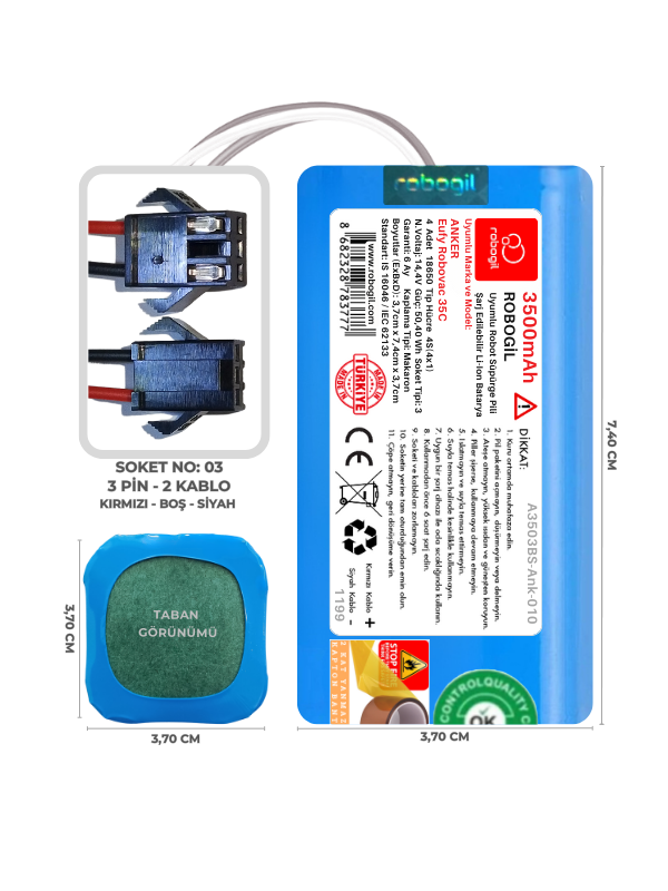 Anker Eufy Robovac 35C 3500mAh Uyumlu Bataryası Robot Süpürge Pili Li-ion Yedek Pil Paketi A3503BS-Ank-010