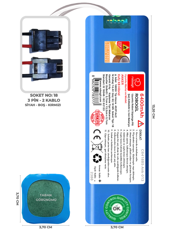 Anker Eufy X8 Hibrid 6400mAh Uyumlu Bataryası Robot Süpürge Pili Li-ion Yedek Pil Paketi C6418BS-Ank-013