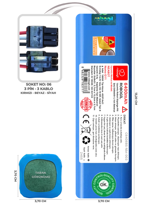 Neabot Nomo Q11 6400mAh Uyumlu Bataryası Robot Süpürge Pili Li-ion Yedek Pil Paketi C6406BS-Nbt-003