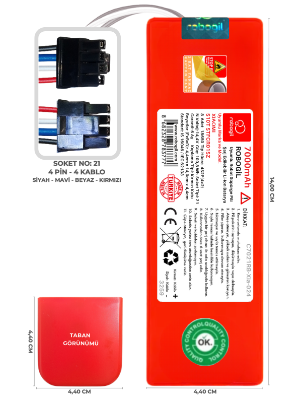 Xiaomi S10T STFCR01SZ 7000mAh Uyumlu Bataryası Robot Süpürge Pili Li-ion Yedek Pil Paketi C7021RB-Xia-024