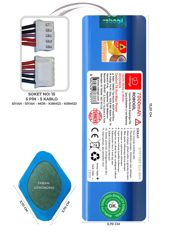 Ecovacs Deebot T8 Aivi/Max/Power 7000mAh Uyumlu Bataryası Robot Süpürge Pili Li-ion Yedek Pil Paketi D7015BS-Eco-004