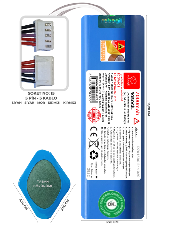 Ecovacs T5 Max/Power/Hero 7000mAh Uyumlu Bataryası Robot Süpürge Pili Li-ion Yedek Pil Paketi D7015BS-Eco-020