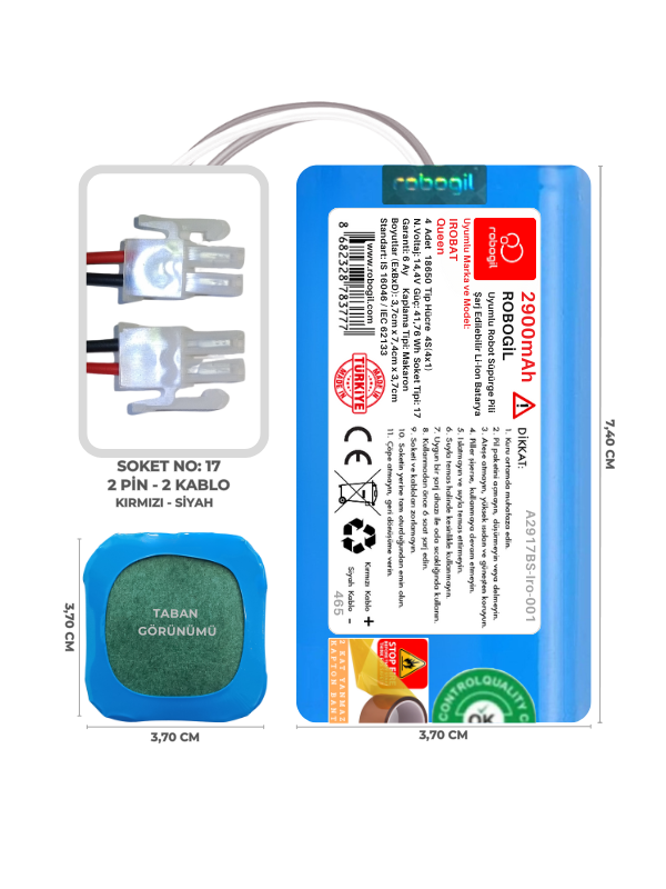 Irobat Queen 2900mAh Uyumlu Bataryası Robot Süpürge Pili Li-ion Yedek Pil Paketi A2917BS-Iro-001