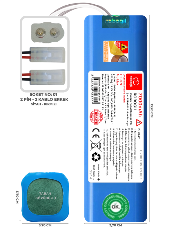 Trident Pro Max 7000mAh Uyumlu Bataryası Robot Süpürge Pili Li-ion Yedek Pil Paketi C7001BS-Tri-001