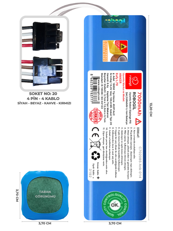 Anker Eufy L70 7000mAh Uyumlu Bataryası Robot Süpürge Pili Li-ion Yedek Pil Paketi C7020BS-Ank-014