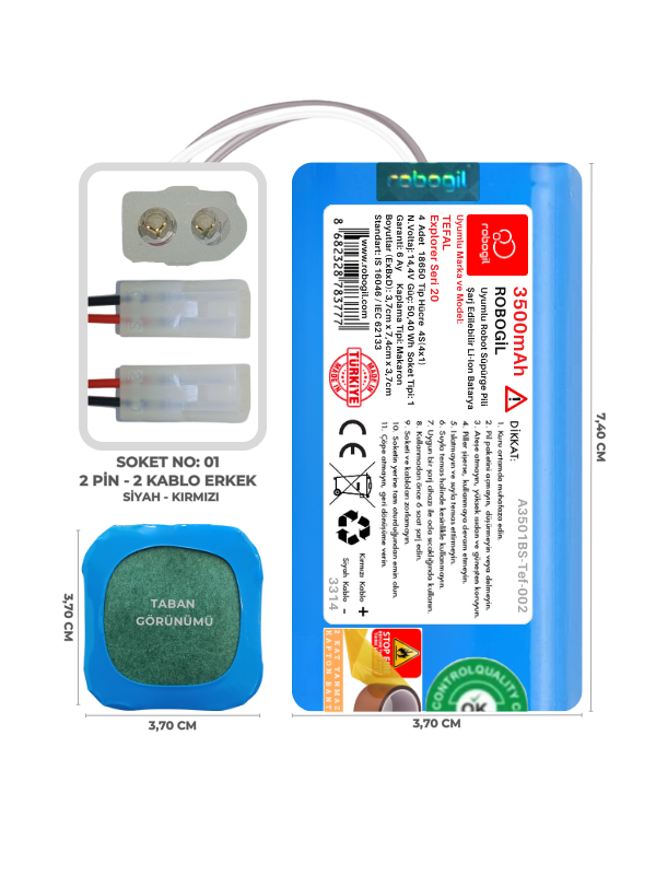 Tefal Explorer Seri 20 3500mAh Uyumlu Bataryası Robot Süpürge Pili Li-ion Yedek Pil Paketi A3501BS-Tef-002