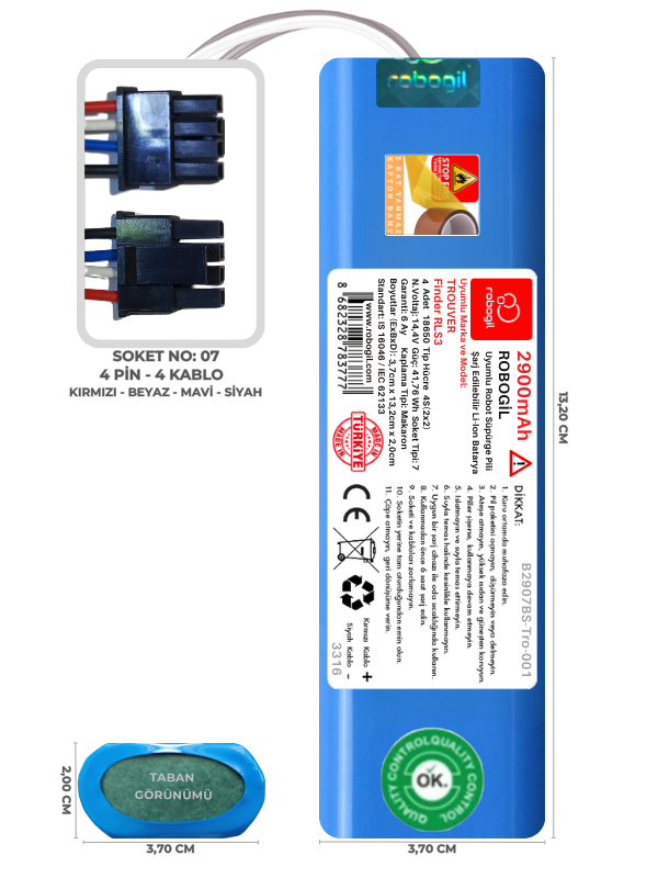 Trouver Finder RLS3 2900mAh Uyumlu Bataryası Robot Süpürge Pili Li-ion Yedek Pil Paketi B2907BS-Tro-001