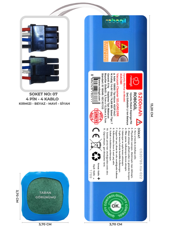 Xiaomi Vacuum Cleaner SDJQR02RR 5200mAh Uyumlu Bataryası Robot Süpürge Pili Li-ion Yedek Pil Paketi C5207BS-Xia-022