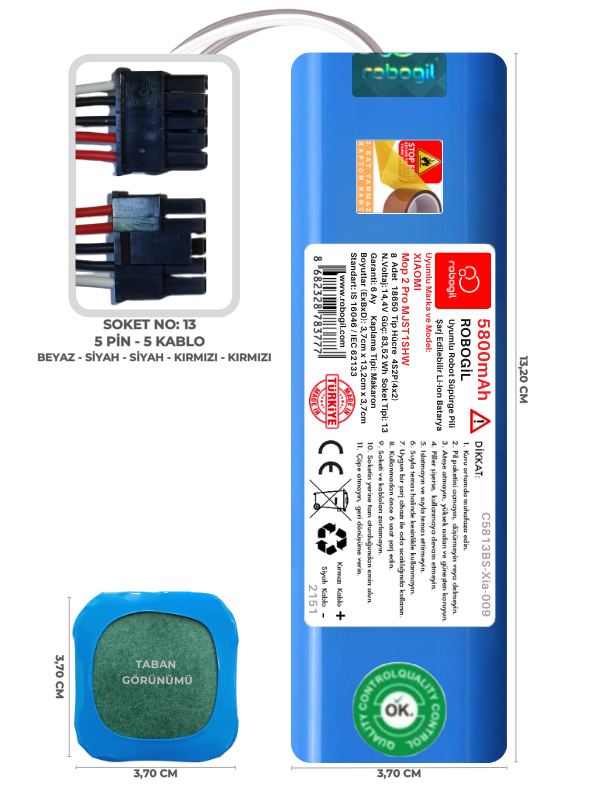 Xiaomi Mop 2 Pro MJST1SHW 5800mAh Uyumlu Bataryası Robot Süpürge Pili Li-ion Yedek Pil Paketi C5813BS-Xia-009