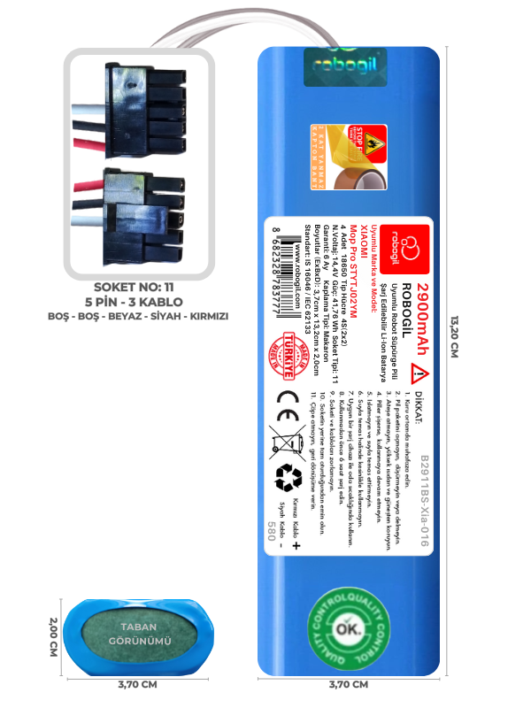 Xiaomi Mop Pro STYTJ02YM 2900mAh Uyumlu Bataryası Robot Süpürge Pili Li-ion Yedek Pil Paketi B2911BS-Xia-016