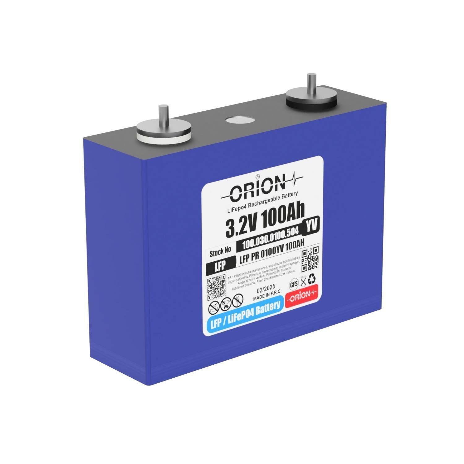 Orion 100YV 3.2V 100Ah 1C LiFePO4 Prizmatik Pil