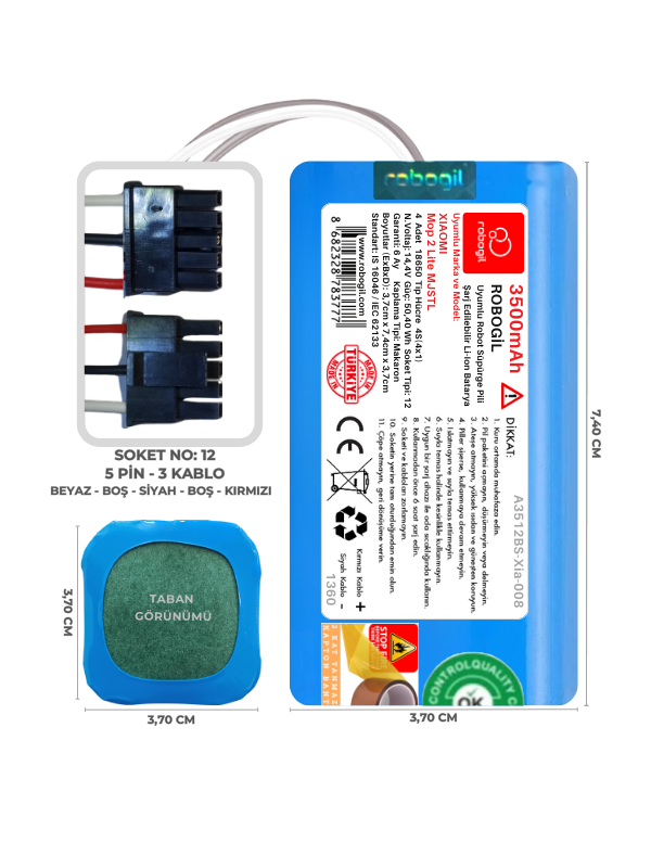 Xiaomi Mop 2 Lite MJSTL 3500mAh Uyumlu Bataryası Robot Süpürge Pili Li-ion Yedek Pil Paketi A3512BS-Xia-008