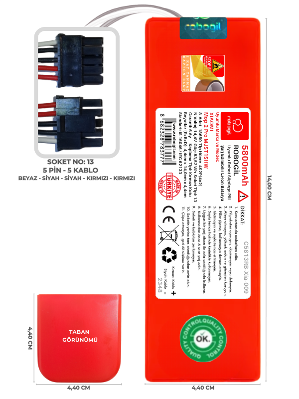Xiaomi Mop 2 Pro MJST1SHW 5800mAh Uyumlu Bataryası Robot Süpürge Pili Li-ion Yedek Pil Paketi C5813RB-Xia-009