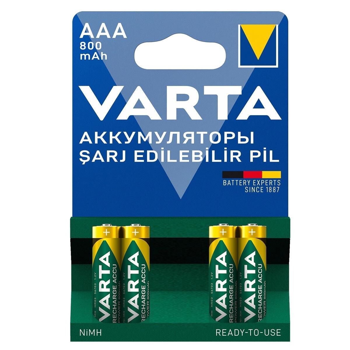 Varta AAA 1.2V 800mAh Ni-MH 4’lü Paket Pil – Power (56703)