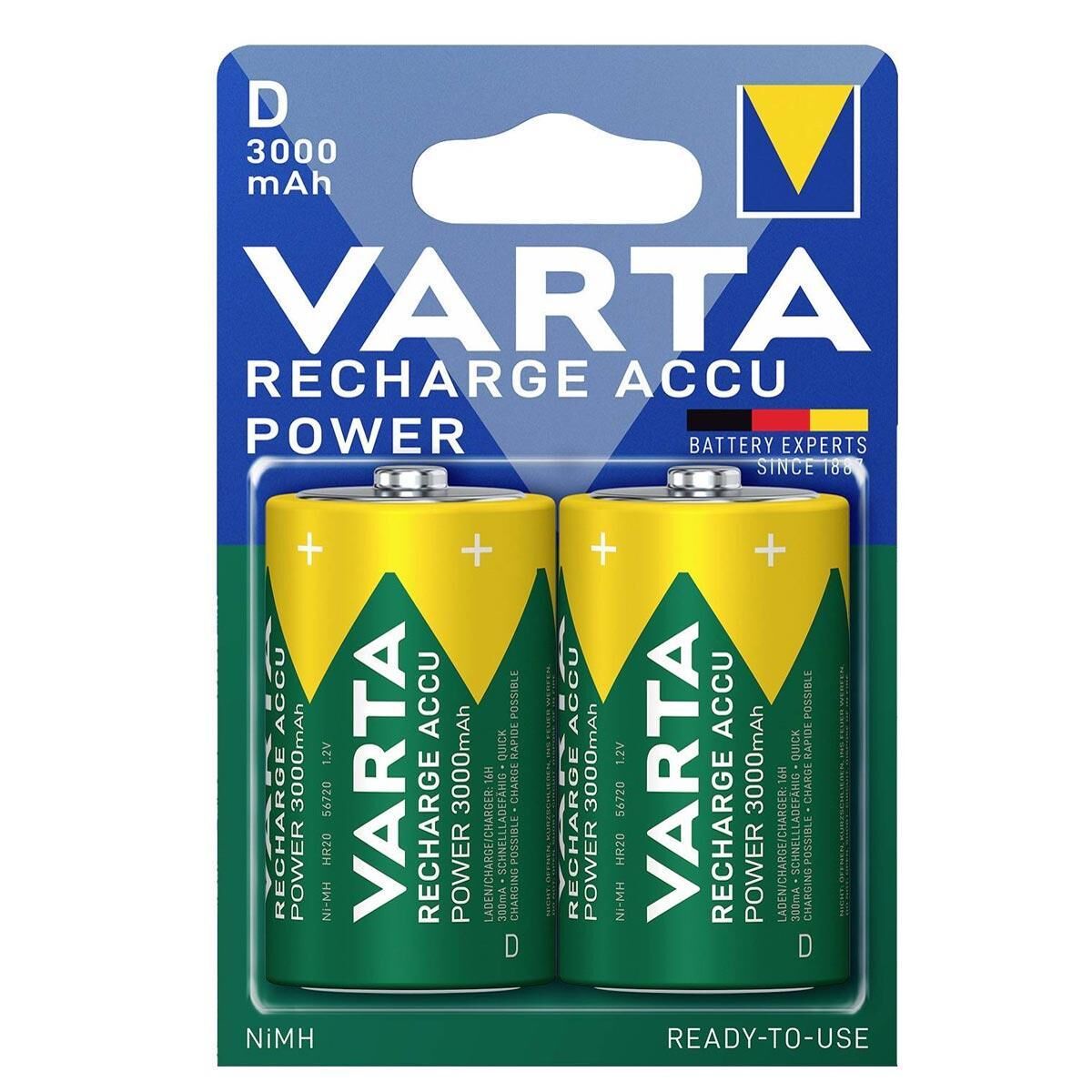 Varta D - Büyük Boy 1.2V 3000mAh Ni-MH 2’li Paket Pil – Power (56720)