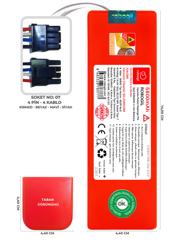 Xiaomi Vacuum Cleaner SDJQR02RR 5800mAh Uyumlu Bataryası Robot Süpürge Pili Li-ion Yedek Pil Paketi C5807RB-Xia-022