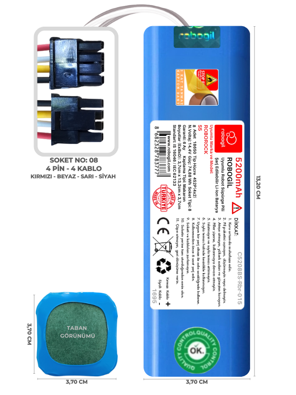 Roborock S5 5200mAh Uyumlu Bataryası Robot Süpürge Pili Li-ion Yedek Pil Paketi C5208BS-Rbr-015